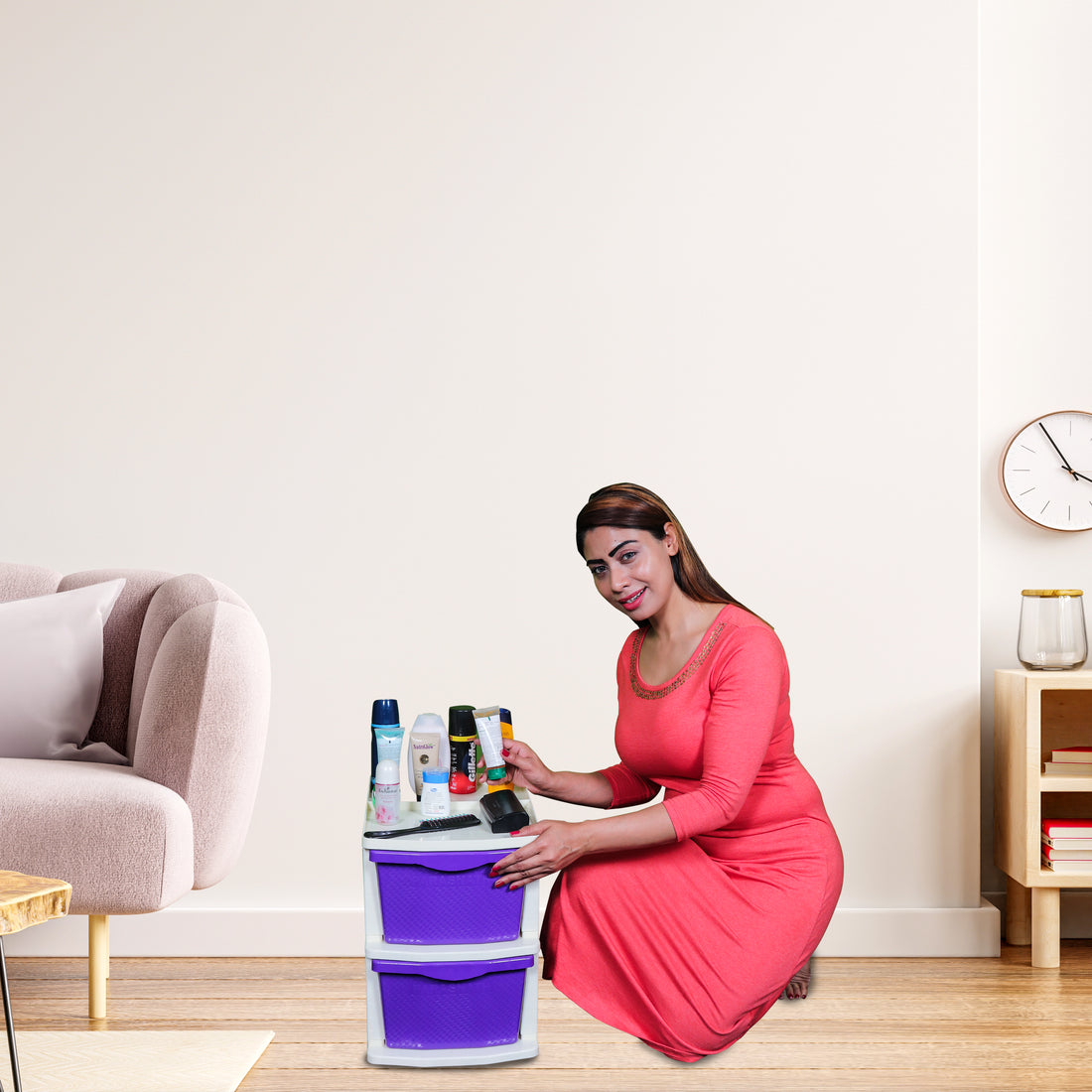 PARASNATH Boxo 2 Layer (Purple) Multi-Purpose Modular Drawer Storage System for Home and Office with Trolley Wheels and Anti-Slip Shoes - PARASNATH