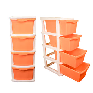 PARASNATH Boxo 4 Layer (Orange) Multi-Purpose Modular Drawer Storage System for Home and Office with Trolley Wheels and Anti-Slip Shoes - PARASNATH