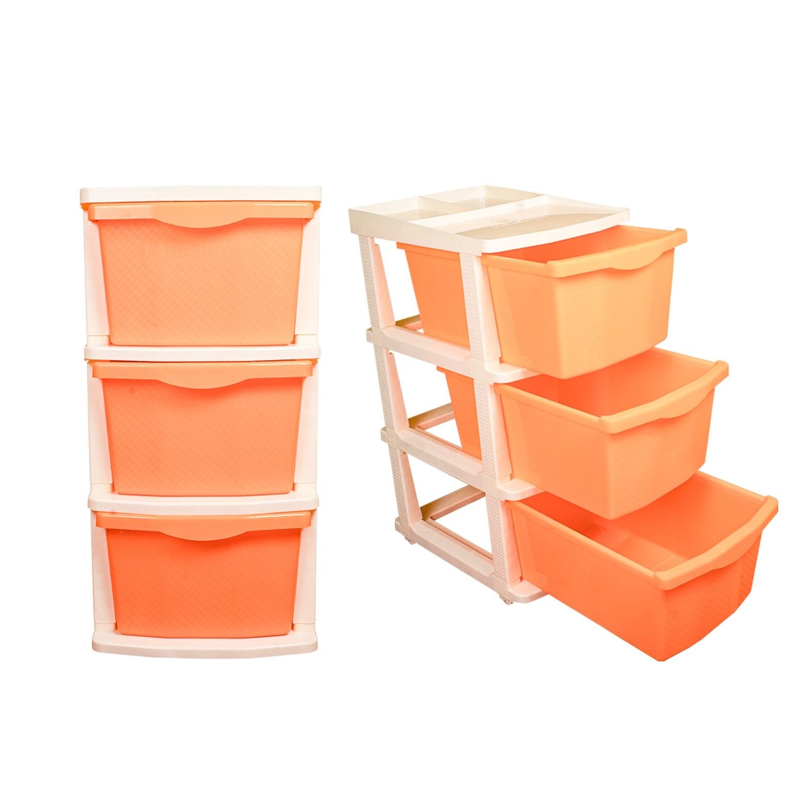 PARASNATH Boxo 3 Layer (Orange) Multi-Purpose Modular Drawer Storage System for Home and Office with Trolley Wheels and Anti-Slip Shoes - PARASNATH