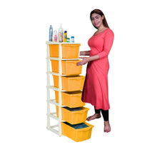 Load image into Gallery viewer, PARASNATH Boxo 6 Layer (Orange) Multi-Purpose Modular Drawer Storage System for Home and Office with Trolley Wheels and Anti-Slip Shoes - PARASNATH