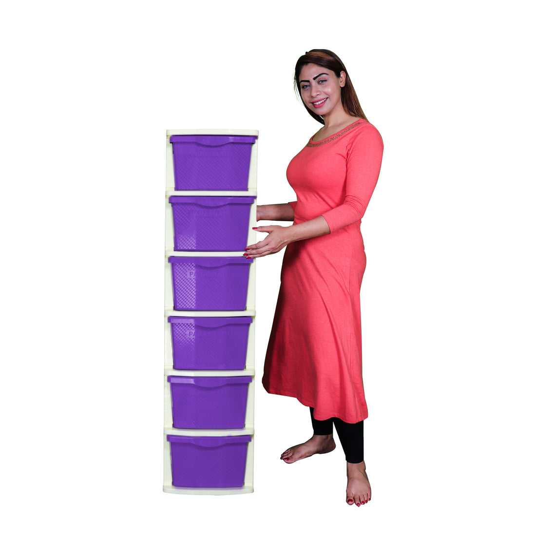 PARASNATH Boxo 6 Layer (Purple) Multi-Purpose Modular Drawer Storage System for Home and Office with Trolley Wheels and Anti-Slip Shoes - PARASNATH