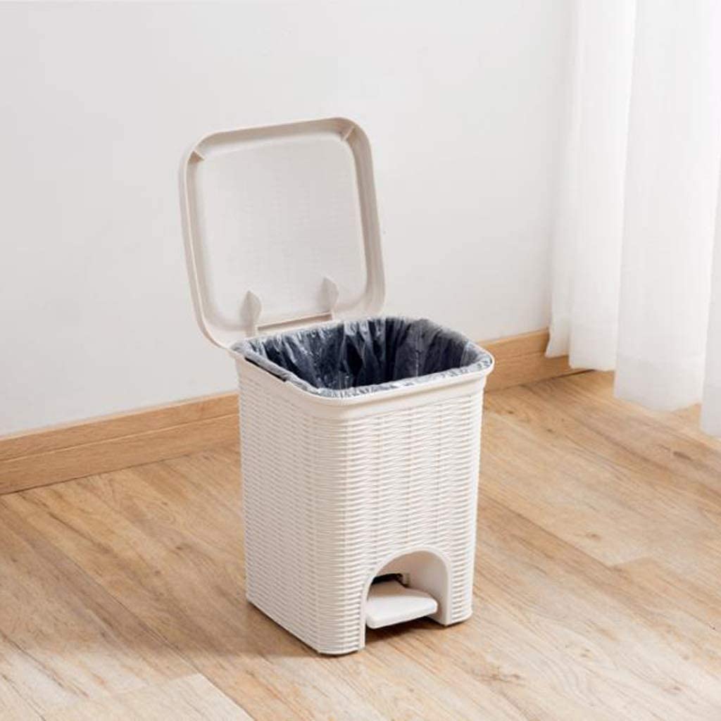 PARASNATH Rattan Design (Off-White Colour) Pedal Dustbin 7Litre Modern Light-weight Dustbin for Home and Office Off White Colour - Made In India - Small Size 8inch X 8inch X 11 inch - PARASNATH