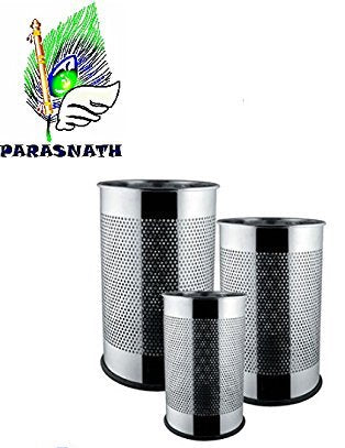PARASNATH Stainless Steel Perforated Open Dustbin/ Garbage Bin Small, Medium and Large(Silver)- Set of 3 - PARASNATH