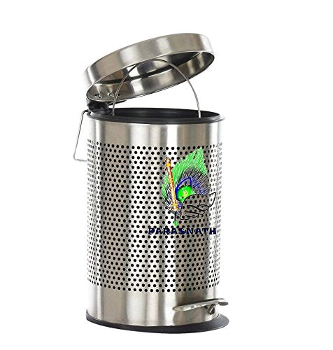 Parasnath Stainless Steel Round Perforated Pedal Dustbin With Plastic Bucket (10''X15''- 11 Liter) - PARASNATH