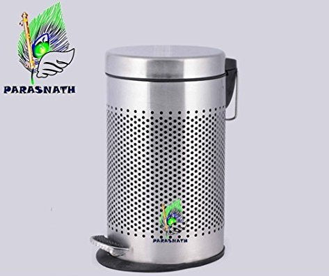 Parasnath Stainless Steel Round Perforated Pedal Dustbin With Plastic Bucket (7''X11''- 5 Liter) - PARASNATH