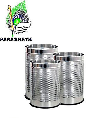 PARASNATH Stainless Steel Perforated Open Dustbin/ Garbage Bin Small, Medium and Large(Silver)- Set of 3 - PARASNATH