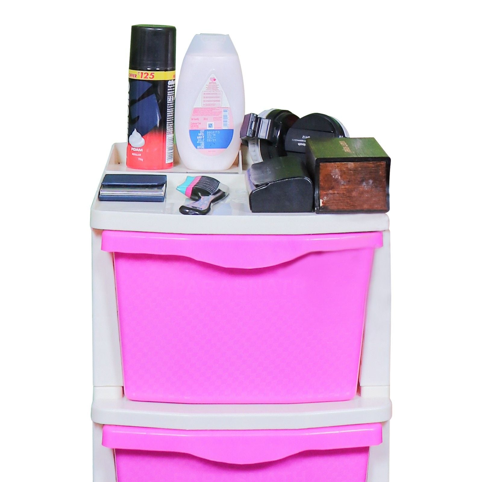 PARASNATH Boxo 2 Layer (Pink) Multi-Purpose Modular Drawer Storage System for Home and Office with Trolley Wheels and Anti-Slip Shoes - PARASNATH