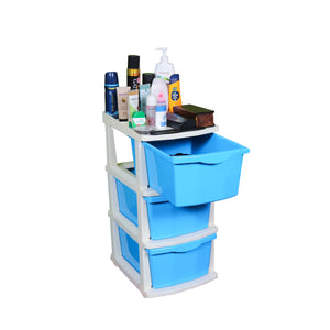 PARASNATH Boxo 3 Layer (Blue) Multi-Purpose Modular Drawer Storage System for Home and Office with Trolley Wheels and Anti-Slip Shoes - PARASNATH