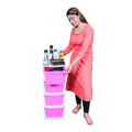 PARASNATH Boxo 4 Layer (Pink) Multi-Purpose Modular Drawer Storage System for Home and Office with Trolley Wheels and Anti-Slip Shoes - PARASNATH