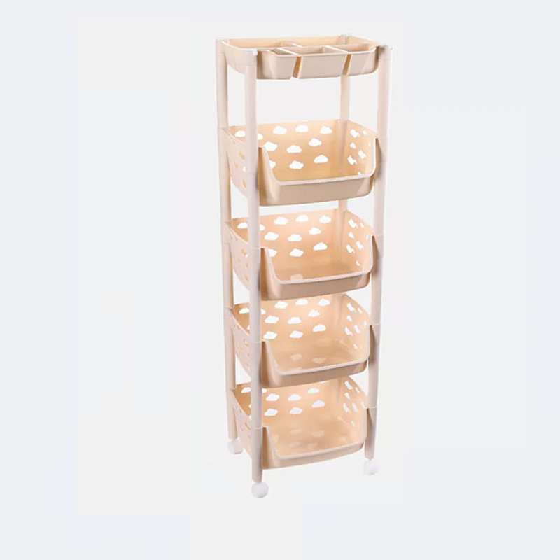 PARASNATH SKEP 4+1 Layer Fruit & Vegetable Basket Trolley Included 1 Dish Box Tray (Ivory Colour) for Home and Kitchen Fruit Basket Storage Rack Organizer Holders kitchen trolley - Made In India - PARASNATH