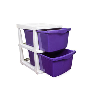 PARASNATH Boxo 2 Layer (Purple) Multi-Purpose Modular Drawer Storage System for Home and Office with Trolley Wheels and Anti-Slip Shoes - PARASNATH