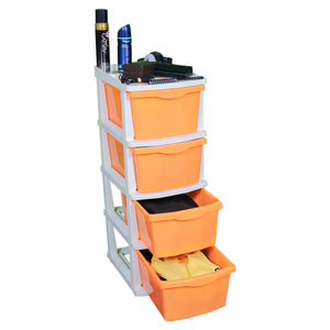PARASNATH Boxo 4 Layer (Orange) Multi-Purpose Modular Drawer Storage System for Home and Office with Trolley Wheels and Anti-Slip Shoes - PARASNATH