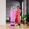 PARASNATH Boxo 6 Layer (Pink) Multi-Purpose Modular Drawer Storage System for Home and Office with Trolley Wheels and Anti-Slip Shoes - PARASNATH