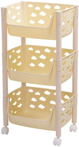 PARASNATH SKEP 3 Layer Basket Fruit & Vegetable Trolley (Ivory Colour) for Home and Kitchen Fruit Basket Storage Rack Organizer Holders kitchen trolley - Made In India - PARASNATH