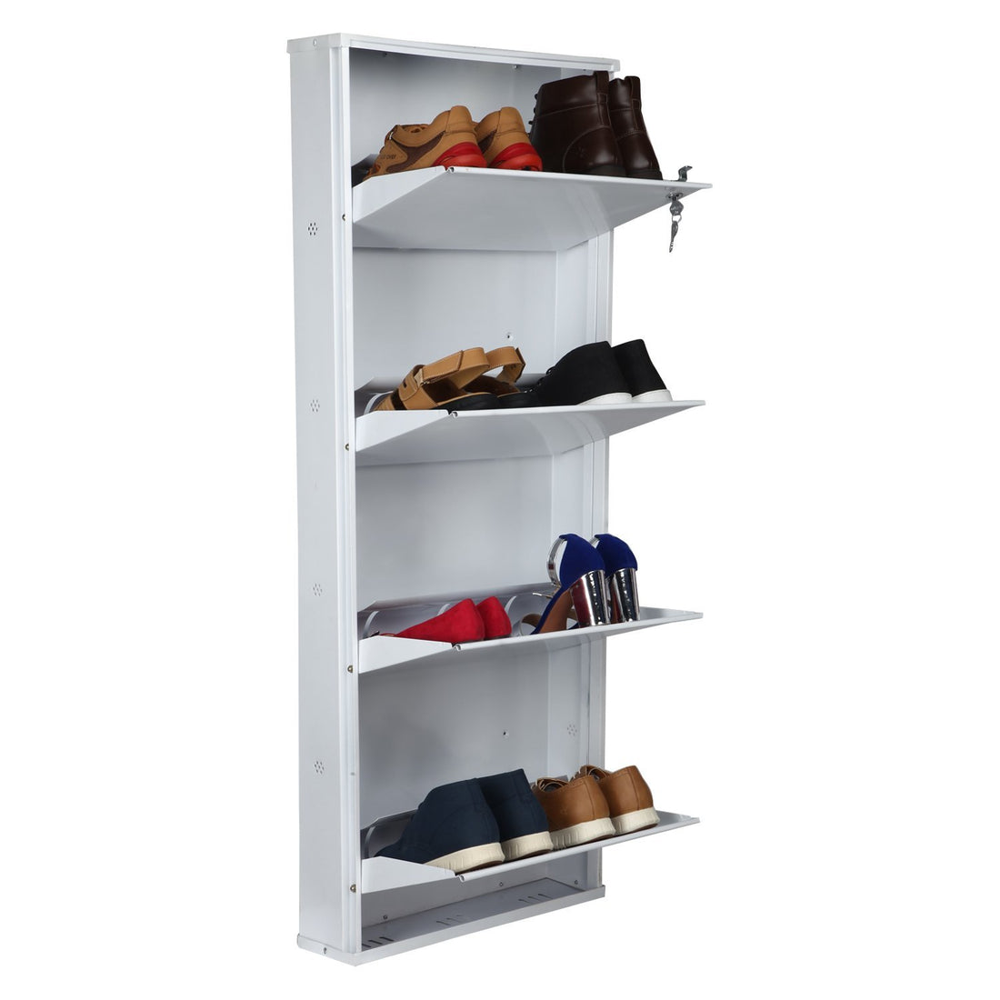 Parasnath Pure White Wall Shoe Rack 4 Shelves Shoes Stand - PARASNATH