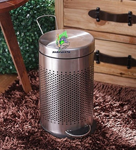 Parasnath Stainless Steel Round Perforated Pedal Dustbin With Plastic Bucket (7''X11''- 5 Liter) - PARASNATH