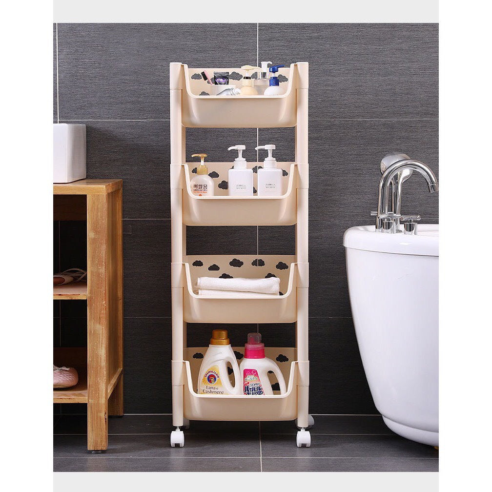 PARASNATH SKEP 4 Layer Basket Fruit & Vegetable Trolley (Ivory Colour) for Home and Kitchen Fruit Basket Storage Rack Organizer Holders kitchen trolley - Made In India - PARASNATH