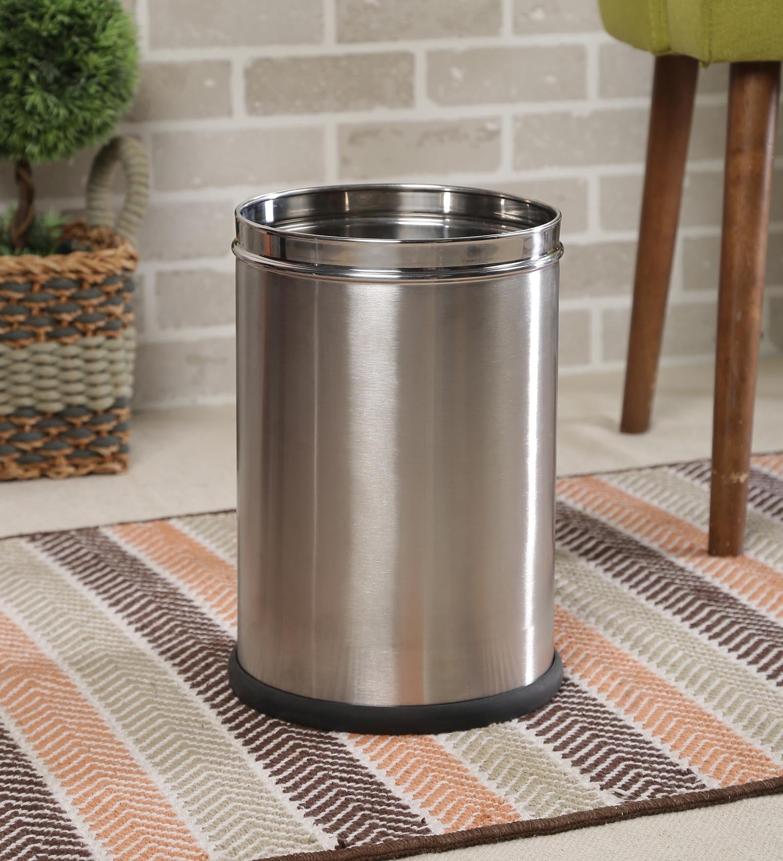 Parasnath Stainless Steel Plain Open Dustbin 8L 8X13 Inch