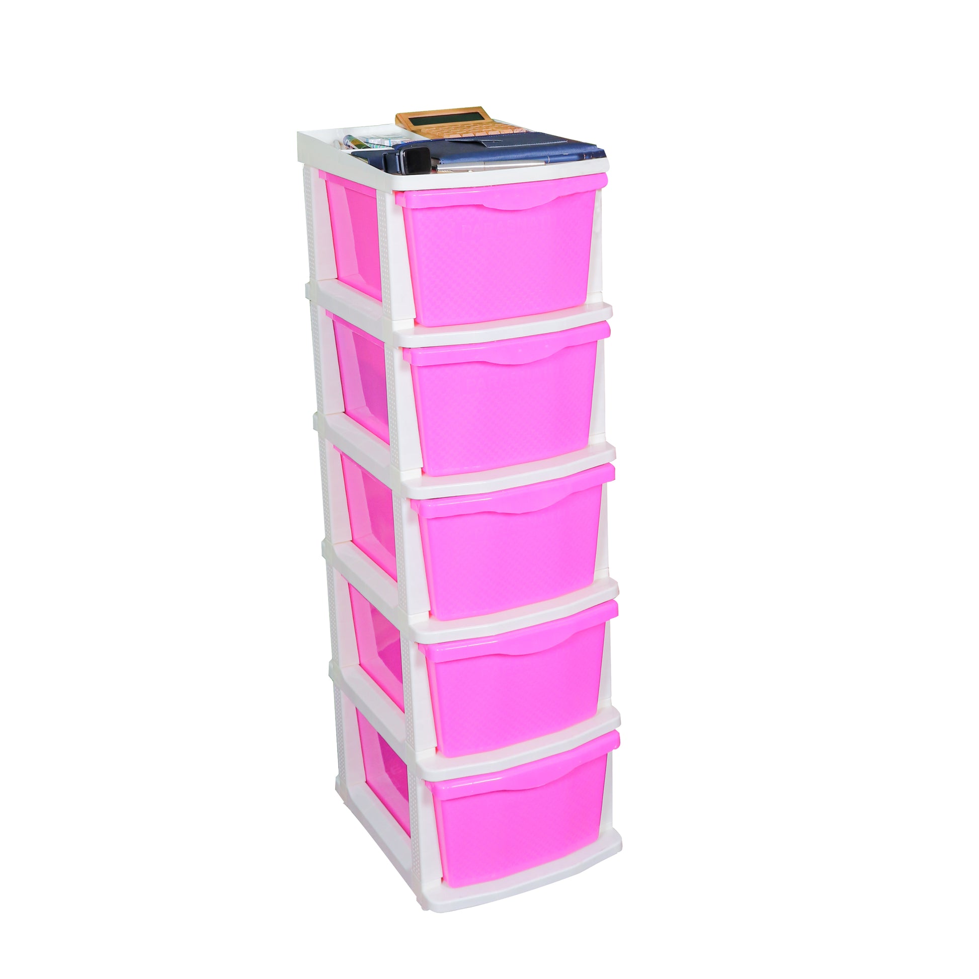 Boxo 5 Layer (Pink) Multi-Purpose Modular Drawer Storage System for Home and Office with Trolley Wheels and Anti-Slip Shoes - PARASNATH