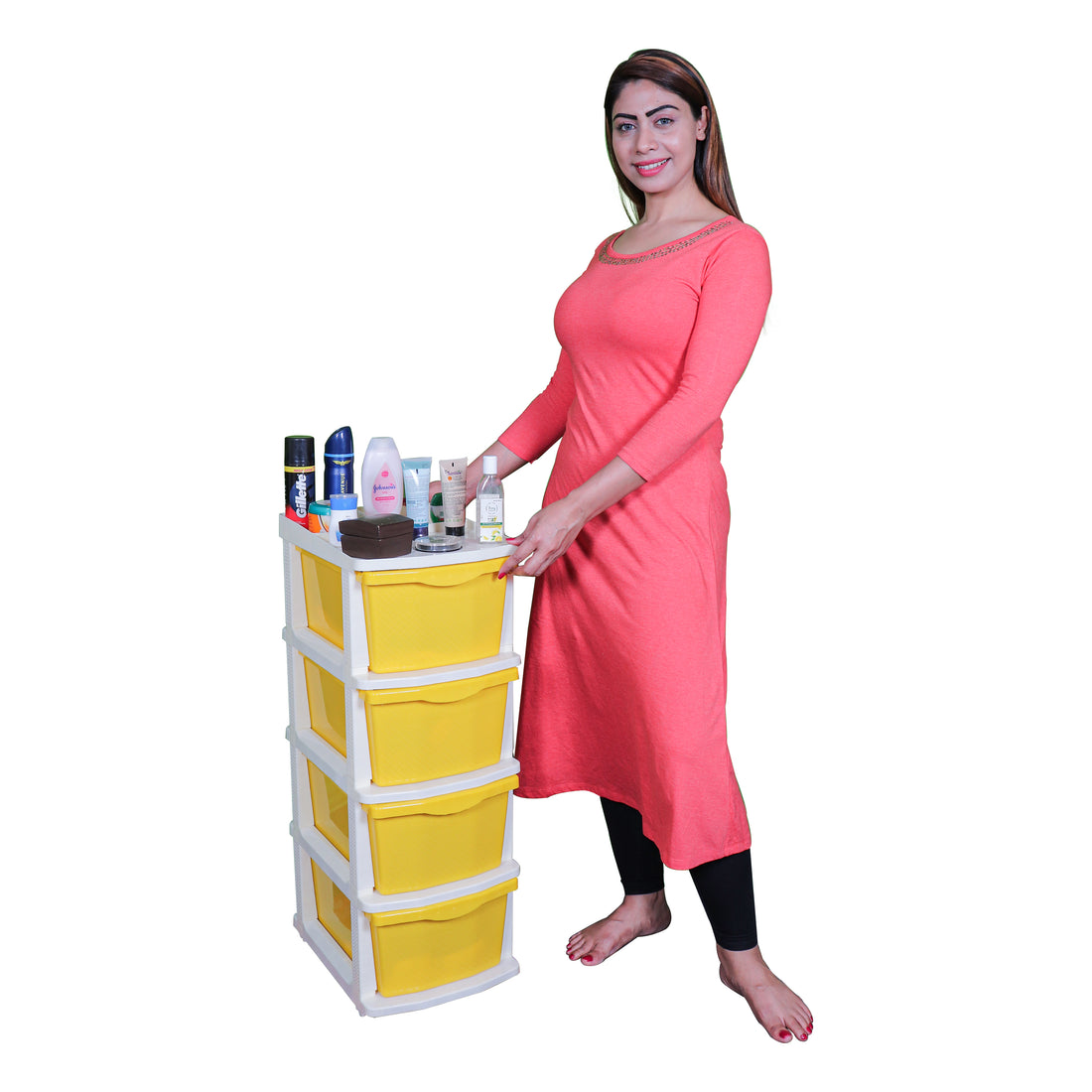 PARASNATH Boxo 4 Layer (Yellow) Multi-Purpose Modular Drawer Storage System for Home and Office with Trolley Wheels and Anti-Slip Shoes - PARASNATH