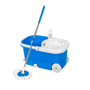 PARASNATH Bucker Square Blue Colour Spin Mop with Big Wheels and Stainless Steel Wringer, Bucket Floor Cleaning and Mopping System,2 Microfiber Refills - PARASNATH