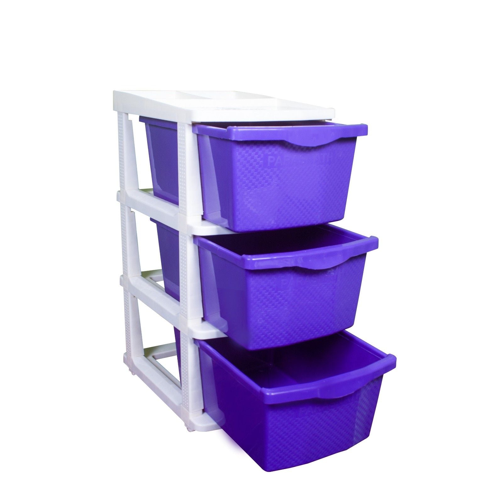 PARASNATH Boxo 3 Layer (Purple) Multi-Purpose Modular Drawer Storage System for Home and Office with Trolley Wheels and Anti-Slip Shoes - PARASNATH