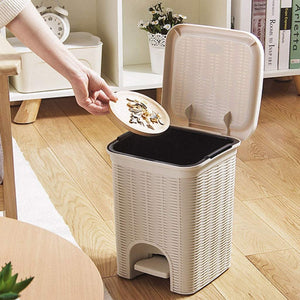 PARASNATH Rattan Design (Off-White Colour) Pedal Dustbin 7Litre Modern Light-weight Dustbin for Home and Office Off White Colour - Made In India - Small Size 8inch X 8inch X 11 inch - PARASNATH