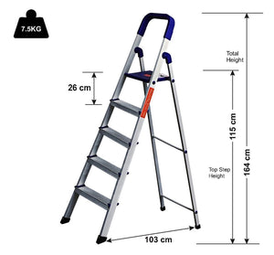 PARASNATH Aluminium Blue Heavy Folding Maple Ladder 5 Step 5.2 Ft - PARASNATH