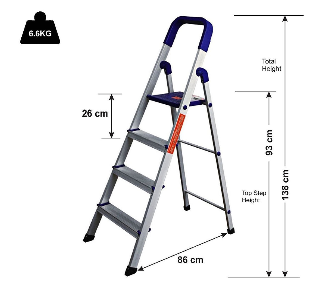 PARASNATH Aluminium Blue Heavy Folding Maple Ladder 3 Step 3.2 Ft - PARASNATH