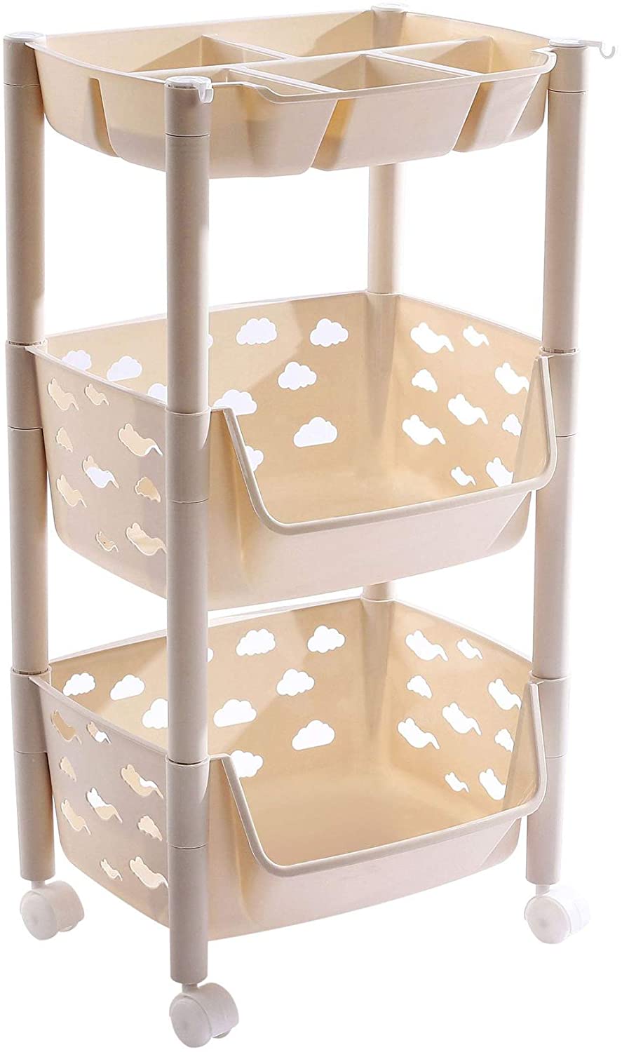 PARASNATH SKEP 2+1 Layer Fruit & Vegetable Basket Trolley Included 1 Dish Box Tray (Ivory Colour) for Home and Kitchen Fruit Basket Storage Rack Organizer Holders kitchen trolley - Made In India - PARASNATH