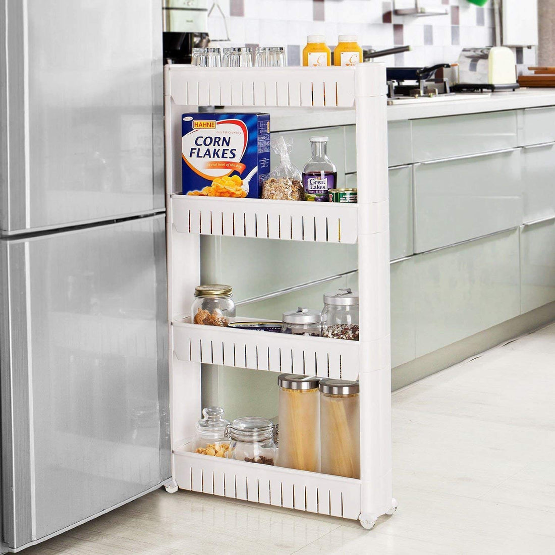 Parasnath 4 Tier Slim Rolling Cart Kitchen Storage Organiser Rack Holder with Wheel - PARASNATH