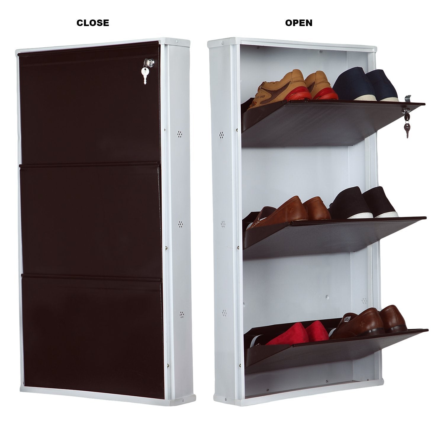 PARASNATH BrownWhite Wall Shoe Rack 3 Shelves Shoes Stand - PARASNATH