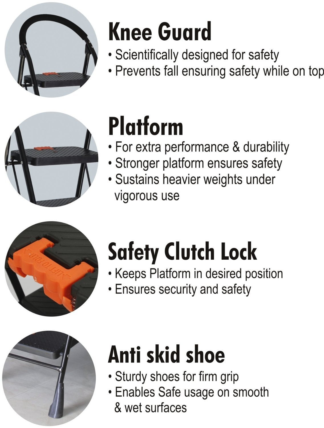 Parasnath Black Diamond Heavy Folding Ladder With Wide Steps 2 Steps 2.7 Ft Ladder - PARASNATH