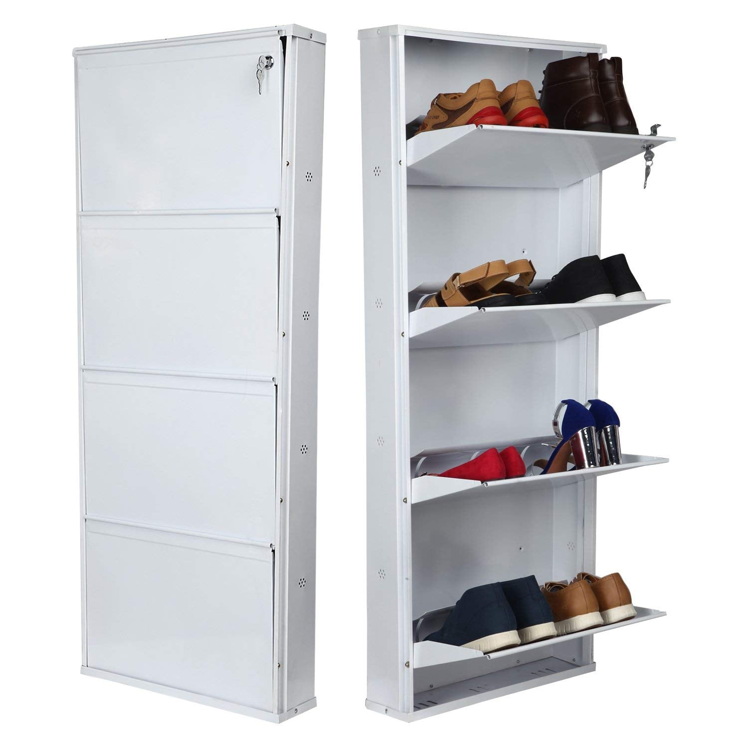 Parasnath Pure White Wall Shoe Rack 4 Shelves Shoes Stand - PARASNATH