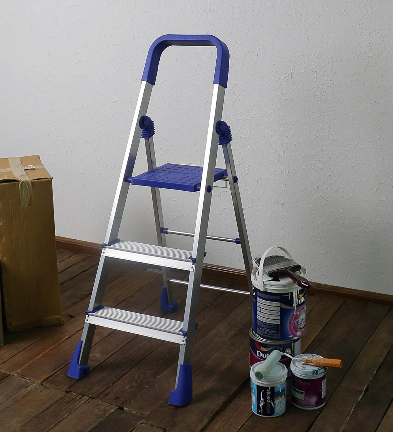 PARASNATH Aluminium Blue Heavy Folding Maple Ladder 3 Step 3.2 Ft - PARASNATH
