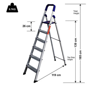 Parasnath Aluminium Heavy Folding Ladder Maple with Wide 6 Steps - PARASNATH