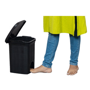 PARASNATH Rattan Design (Black Colour) Pedal Dustbin 7Litre Modern Light-weight Dustbin for Home and Office Black Colour - Made In India - Small Size 8 inchX8 inchX11 inch - PARASNATH