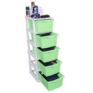 PARASNATH Boxo 5 Layer (Green) Multi-Purpose Modular Drawer Storage System for Home and Office with Trolley Wheels and Anti-Slip Shoes - PARASNATH