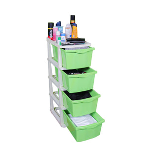 PARASNATH Boxo 4 Layer (Green) Multi-Purpose Modular Drawer Storage System for Home and Office with Trolley Wheels and Anti-Slip Shoes - PARASNATH