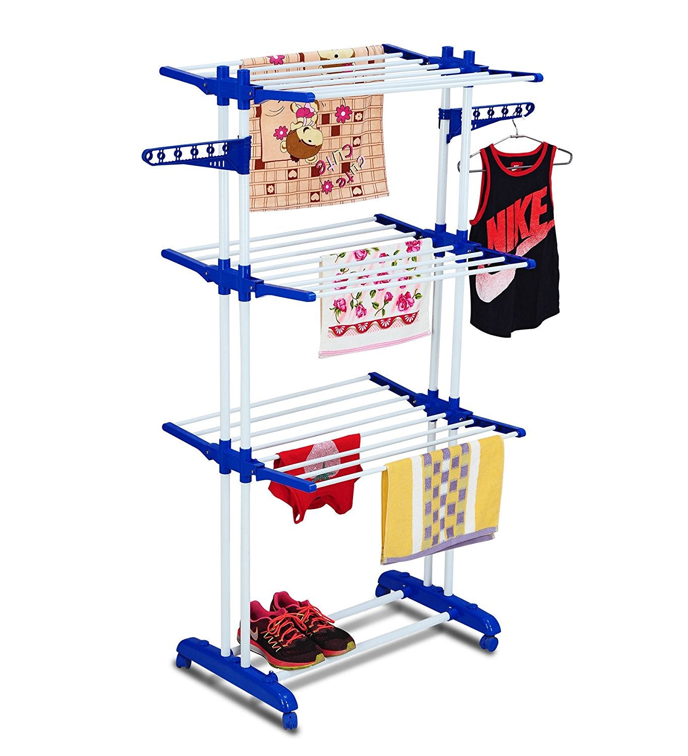 PARASNATH Prime Stainless Steel 2 Poll Clothes Drying Stand With Breaking Wheel System- Blue - PARASNATH