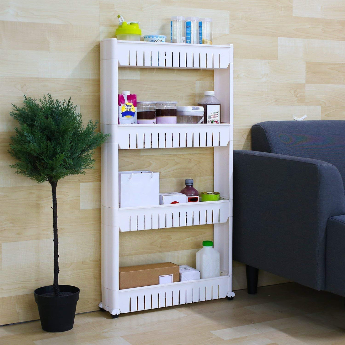 Parasnath 4 Tier Slim Rolling Cart Kitchen Storage Organiser Rack Holder with Wheel - PARASNATH