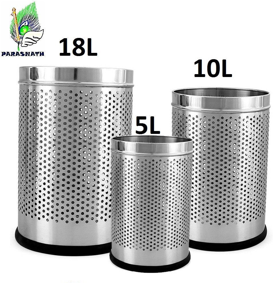 PARASNATH Stainless Steel Perforated Open Dustbin/ Garbage Bin Small, Medium and Large(Silver)- Set of 3 - PARASNATH