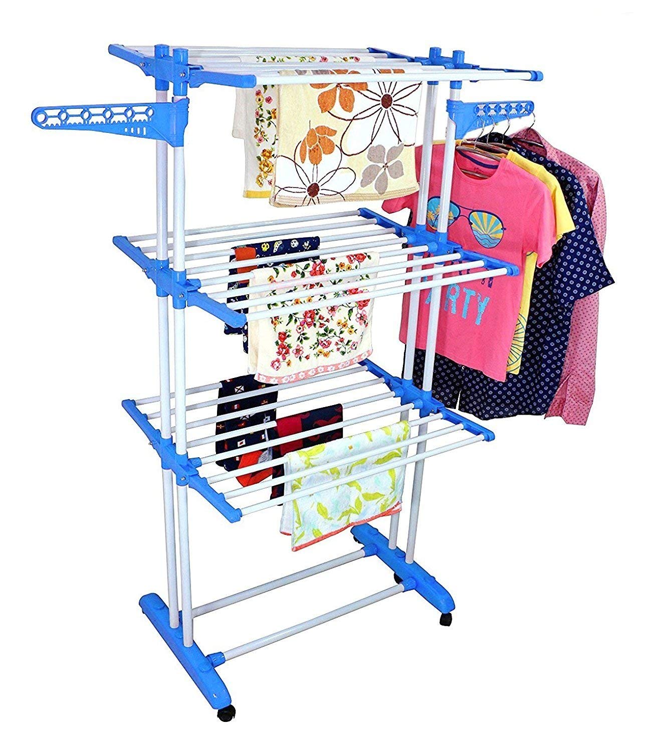 PARASNATH Prime Stainless Steel 2 Poll Clothes Drying Stand With Breaking Wheel System- Blue - PARASNATH