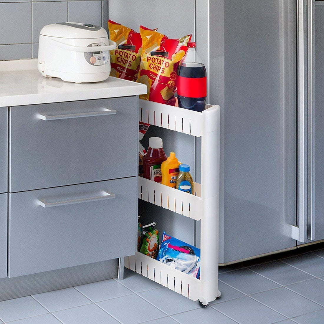 Parasnath 3 Tier Slim Rolling Cart Kitchen Storage Organiser Rack Holder with Wheels - PARASNATH