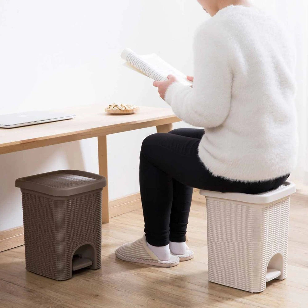 PARASNATH Rattan Design (Brown Colour) Pedal Dustbin 7Litre Modern Light-weight Dustbin for Home and Office Brown Colour - Made In India - Small Size 8 inchX8 inchX11 inch - PARASNATH
