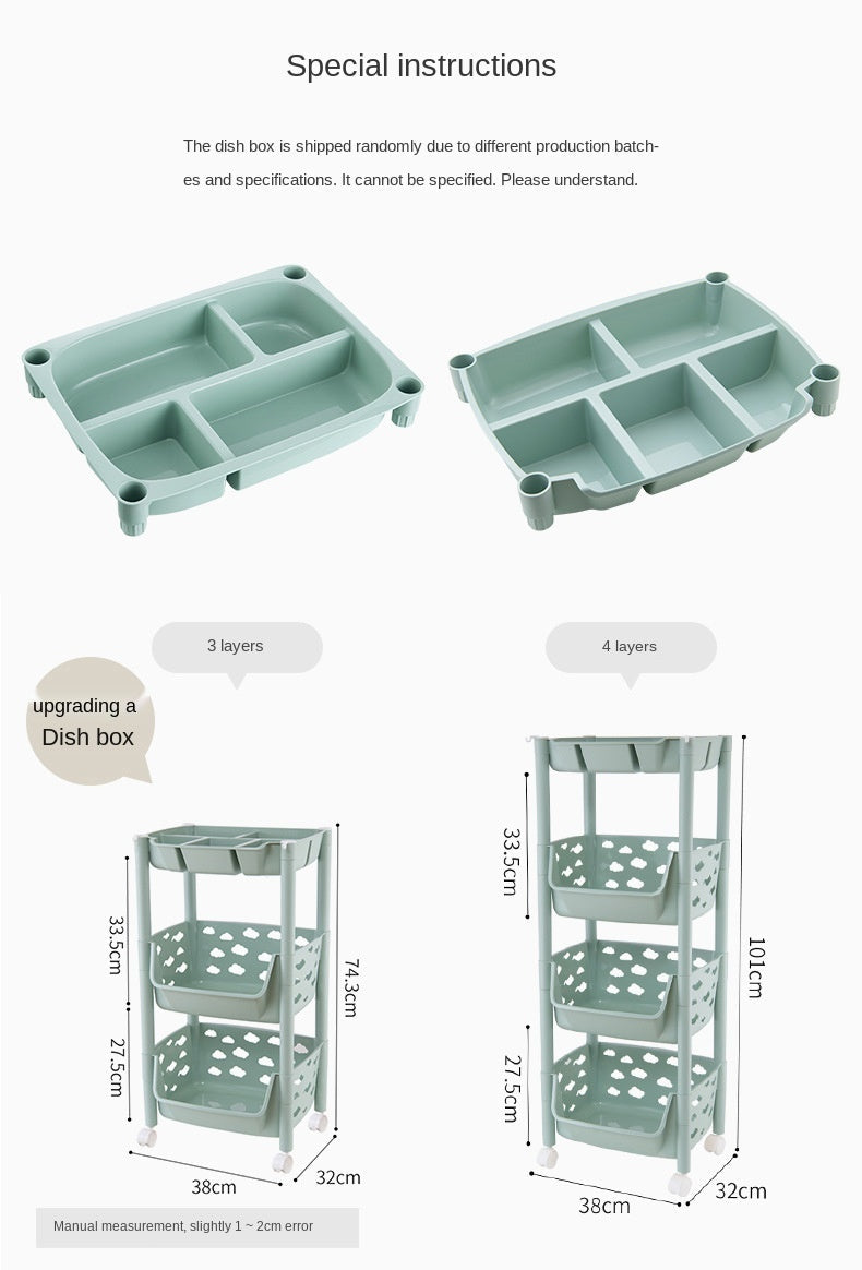 PARASNATH SKEP 4+1 Layer Fruit & Vegetable Basket Trolley Included 1 Dish Box Tray (Ivory Colour) for Home and Kitchen Fruit Basket Storage Rack Organizer Holders kitchen trolley - Made In India - PARASNATH