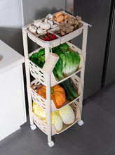Load image into Gallery viewer, PARASNATH SKEP 3+1 Layer Fruit &amp; Vegetable Basket Trolley Included 1 Dish Box Tray (Ivory Colour) for Home and Kitchen Fruit Basket Storage Rack Organizer Holders kitchen trolley - Made In India - PARASNATH