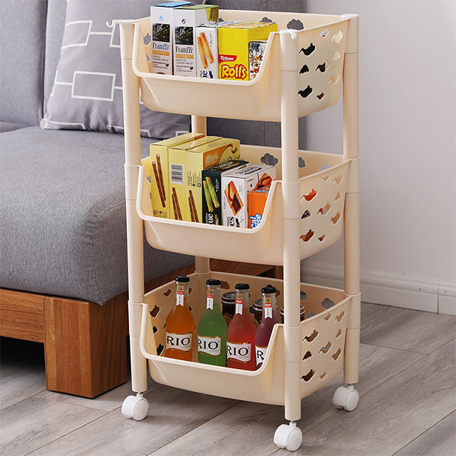 PARASNATH SKEP 3 Layer Basket Fruit & Vegetable Trolley (Ivory Colour) for Home and Kitchen Fruit Basket Storage Rack Organizer Holders kitchen trolley - Made In India - PARASNATH