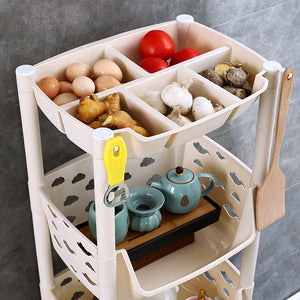 PARASNATH SKEP 4+1 Layer Fruit & Vegetable Basket Trolley Included 1 Dish Box Tray (Ivory Colour) for Home and Kitchen Fruit Basket Storage Rack Organizer Holders kitchen trolley - Made In India - PARASNATH