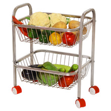 Load image into Gallery viewer, Parasnath Mirror Finish 2 Shelf Square Vegetable and Fruit Trolley, 2 Stand- 18 inch - PARASNATH